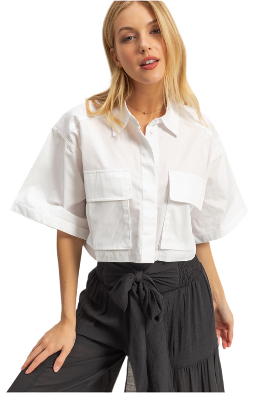 Crop Poplin Collar Blouse