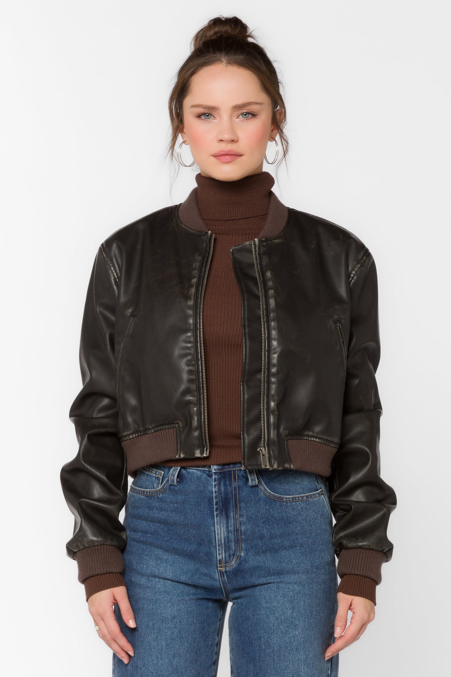 Becca Vintage Brown Vegan Leather Jacket