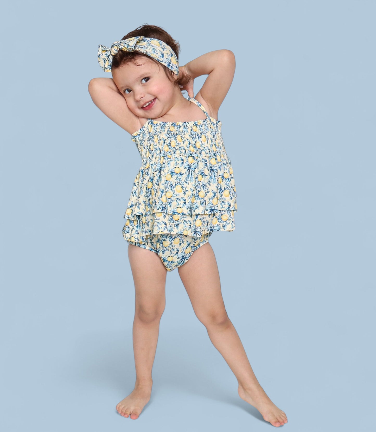VINTAGE CITRUS TOILE SMOCKED TIERED DREAM BODYSUIT DRESS