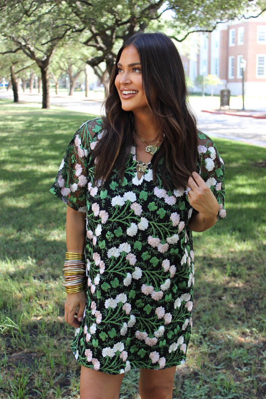 Lulu Short Sleeve Mini Caftan- Vine