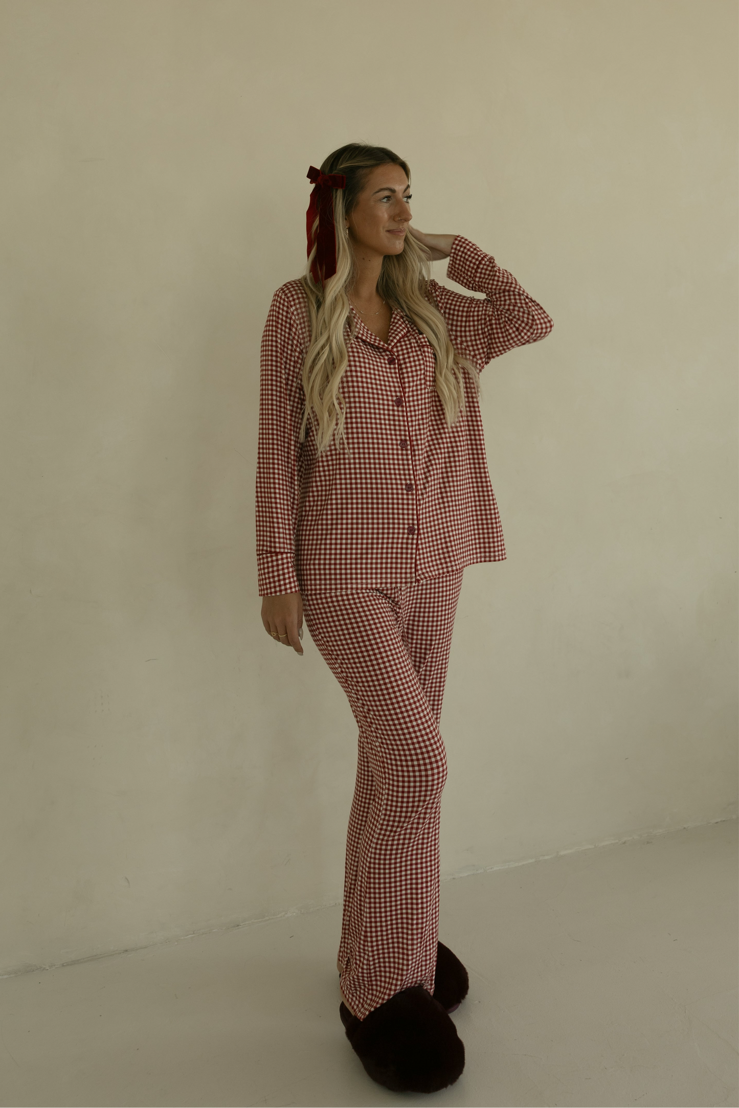 Long Sleeve Women's Bamboo Pajamas | Red Gingham