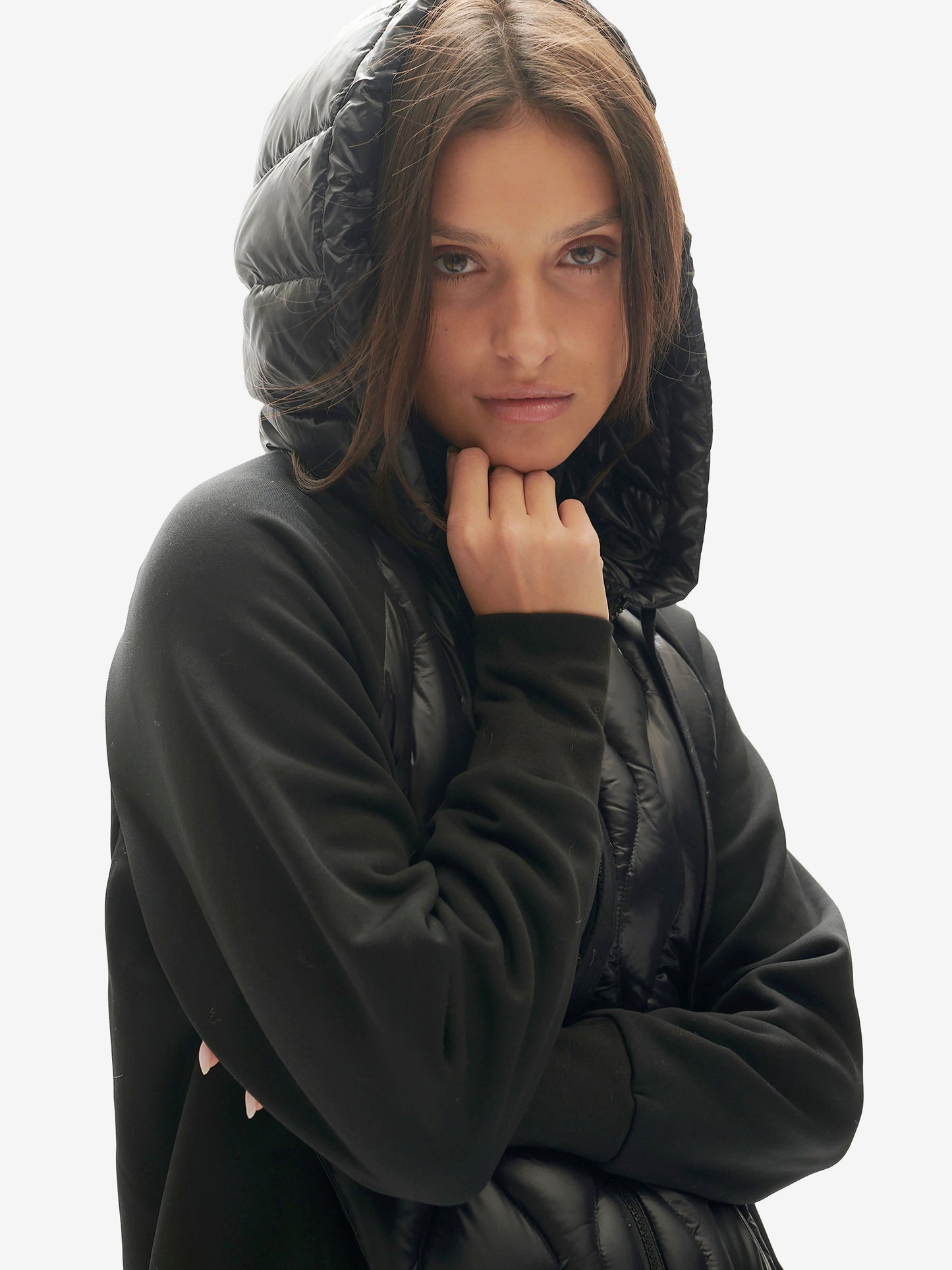 Down Zip Hoodie - Black