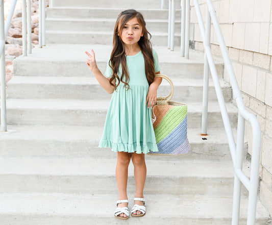 MINT RIB DREAM RUFFLE DRESS