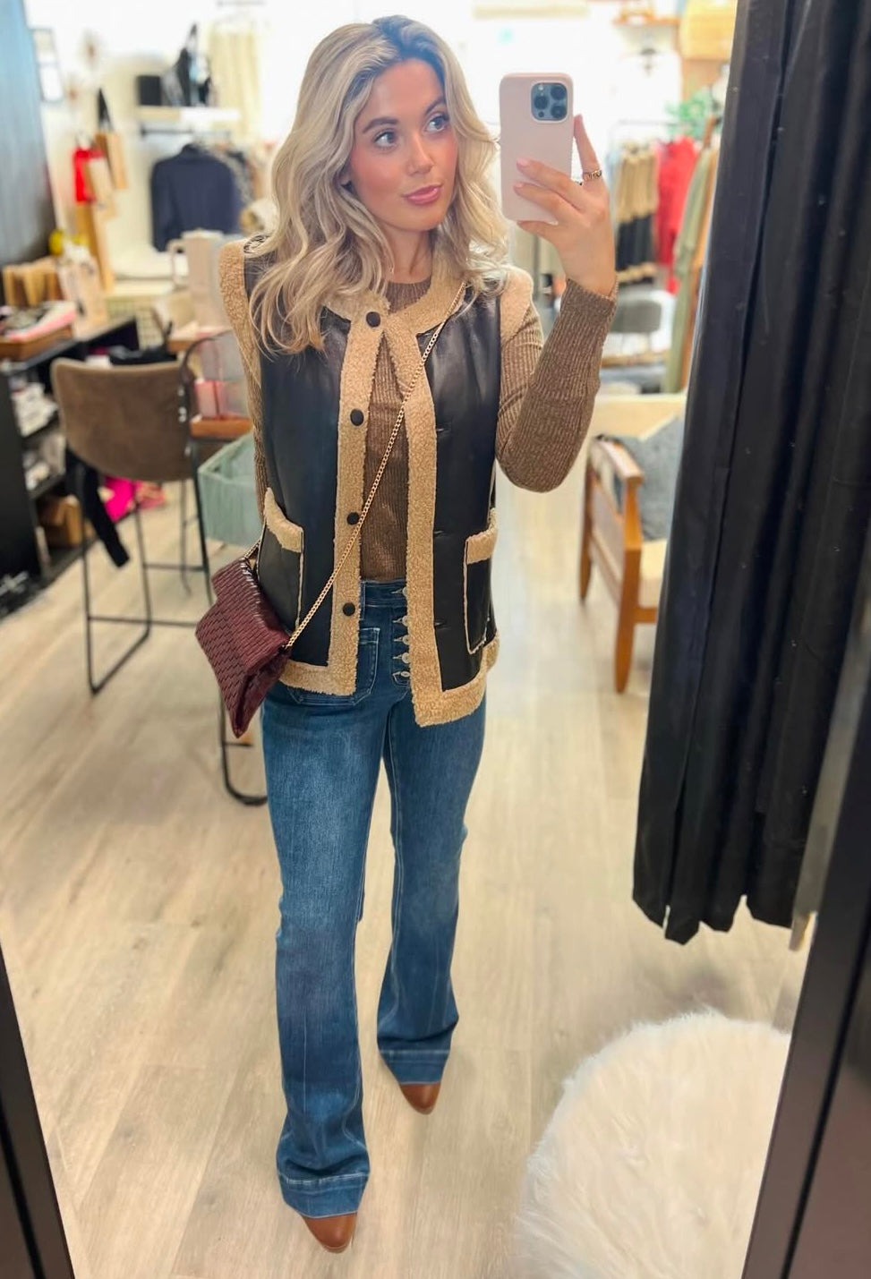 Button Down Sleeveless Fur Lined Vest