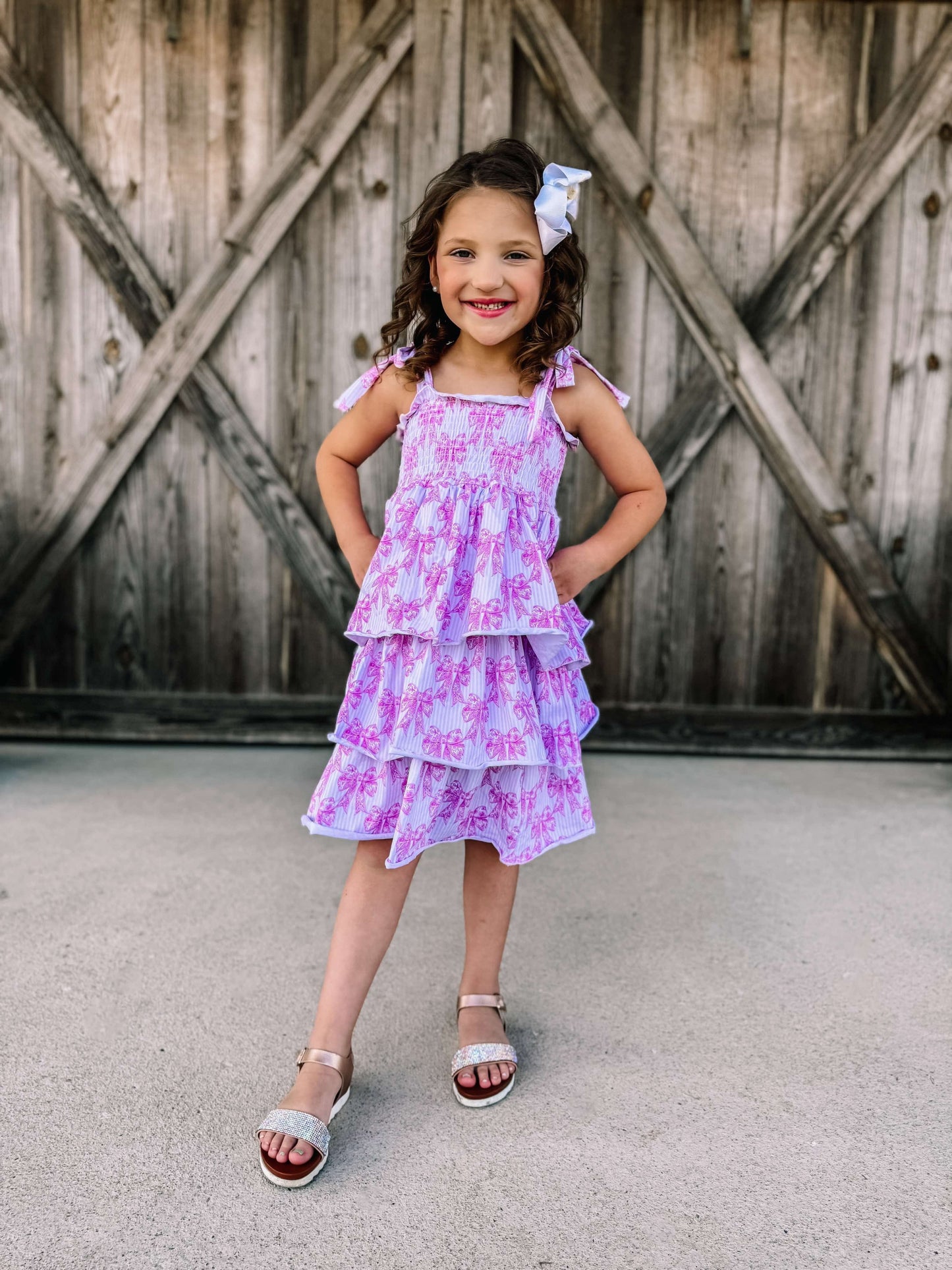 Pink Toile Bow Ruffled Dress