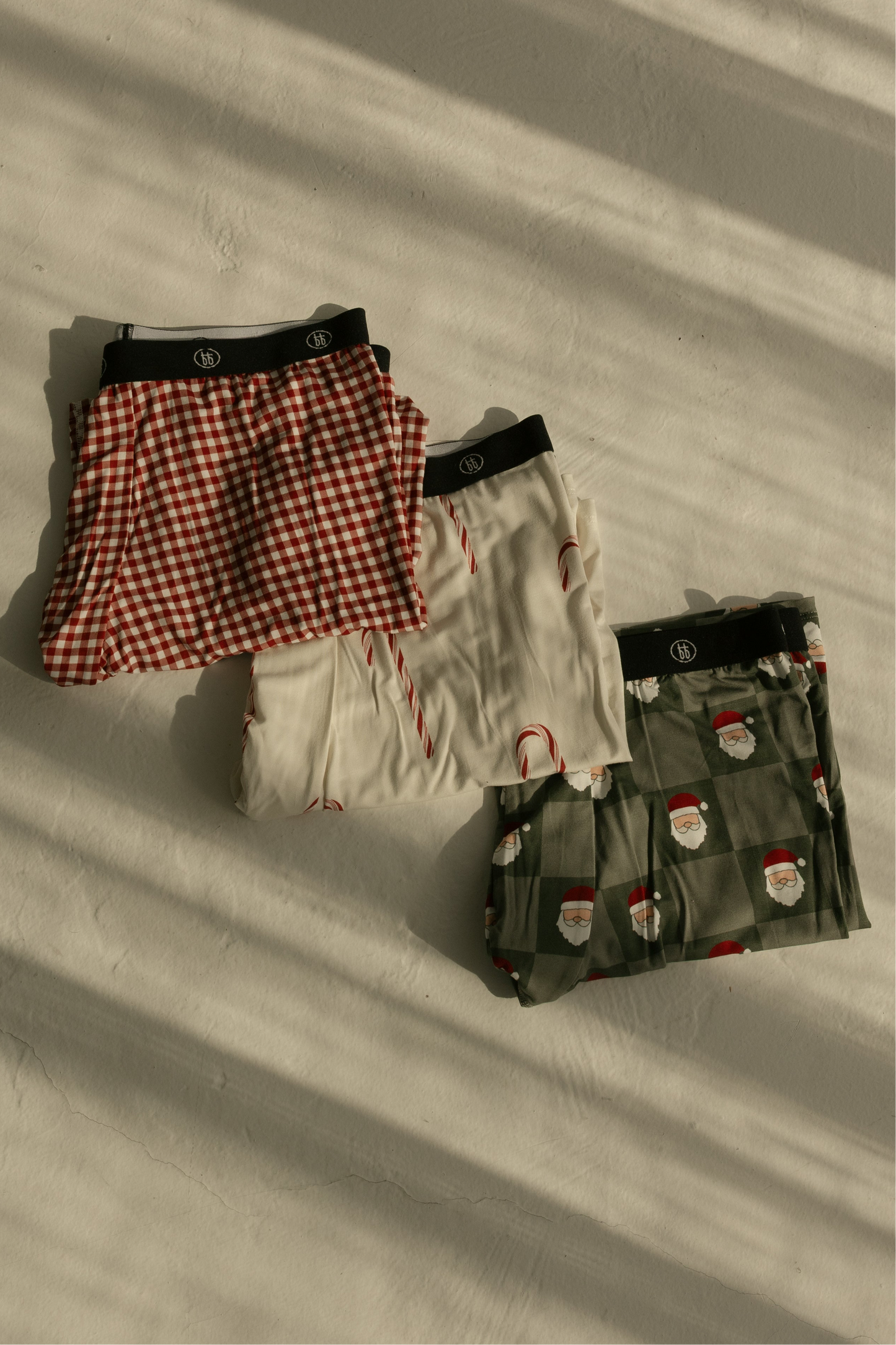 Men's Bamboo Boxers (3 Pack) Red Gingham, Candy Cane & Santa Checkerboard