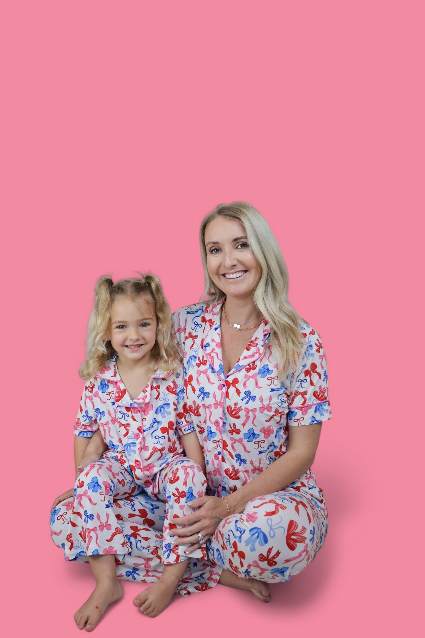 RED, WHITE AND BOWS DREAM GIRL'S SHORT SLEEVE FLARE SET
