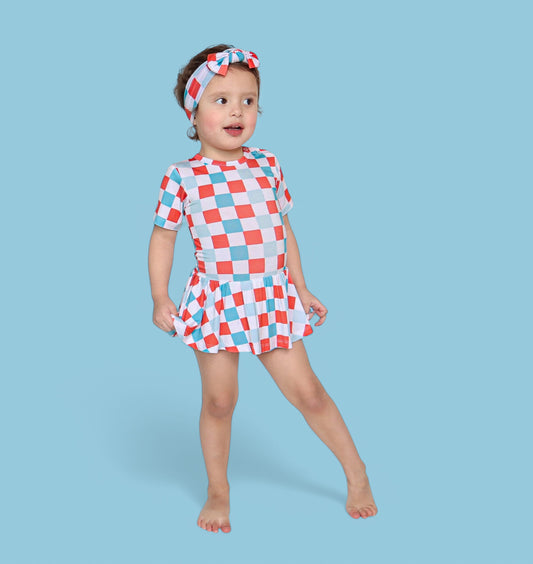 USA CHECKERS DREAM BODYSUIT DRESS