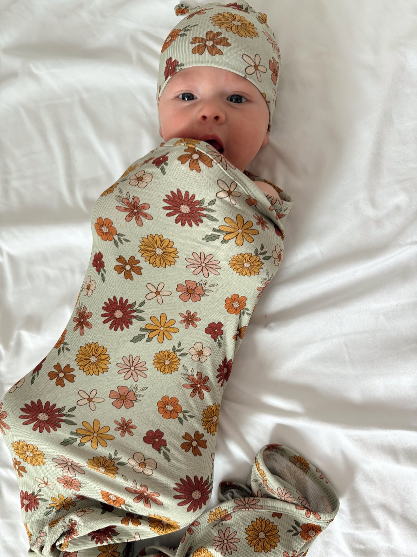 Alyson Floral (Ribbed) | Bamboo Swaddle + Beanie Set
