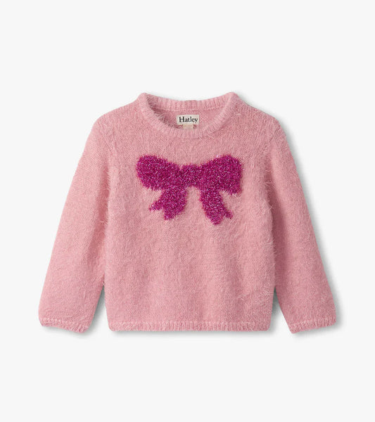Orchid Pink Shiny Bow Furry Sweater
