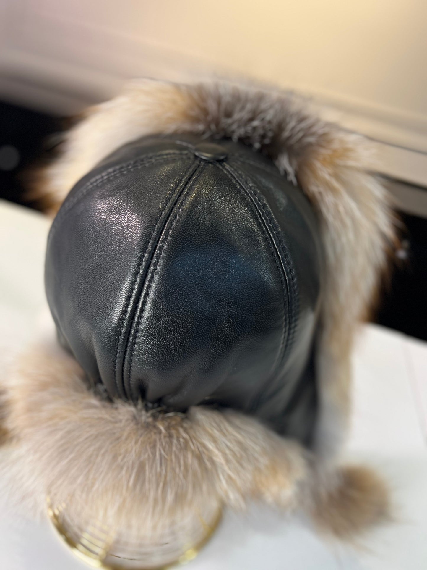 Genuine Silver Fox Fur Genuine Leather Hat