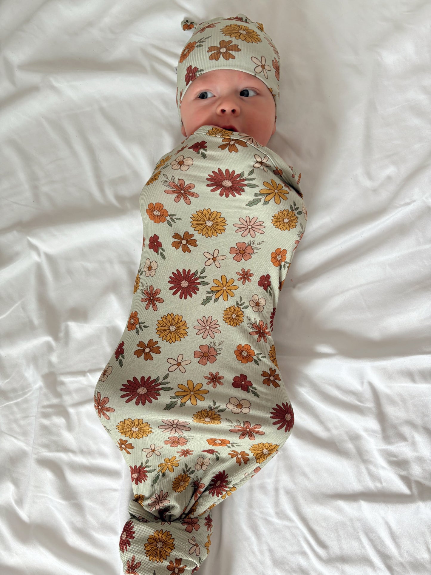 Alyson Floral (Ribbed) | Bamboo Swaddle + Beanie Set