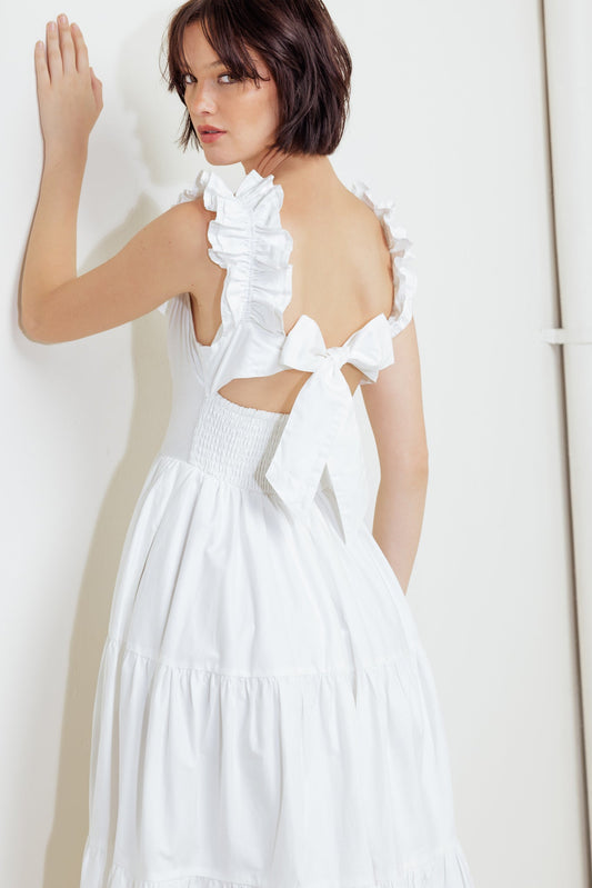 SWEETHEART TIERED ROMANCE WOVEN MIDI DRESS