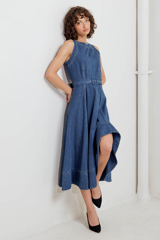 POET’S MUSE DENIM WOVEN MIDI DRESS