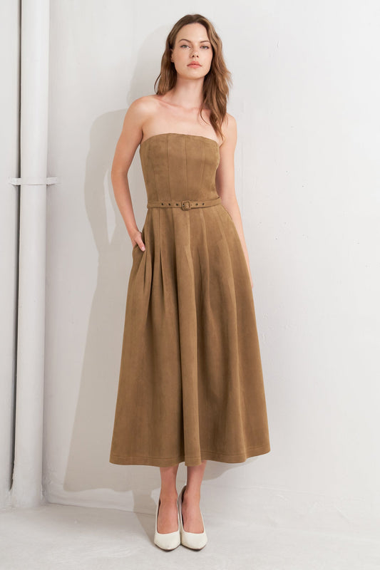 ROMANTIC GAZE SUEDE MIDI DRESS