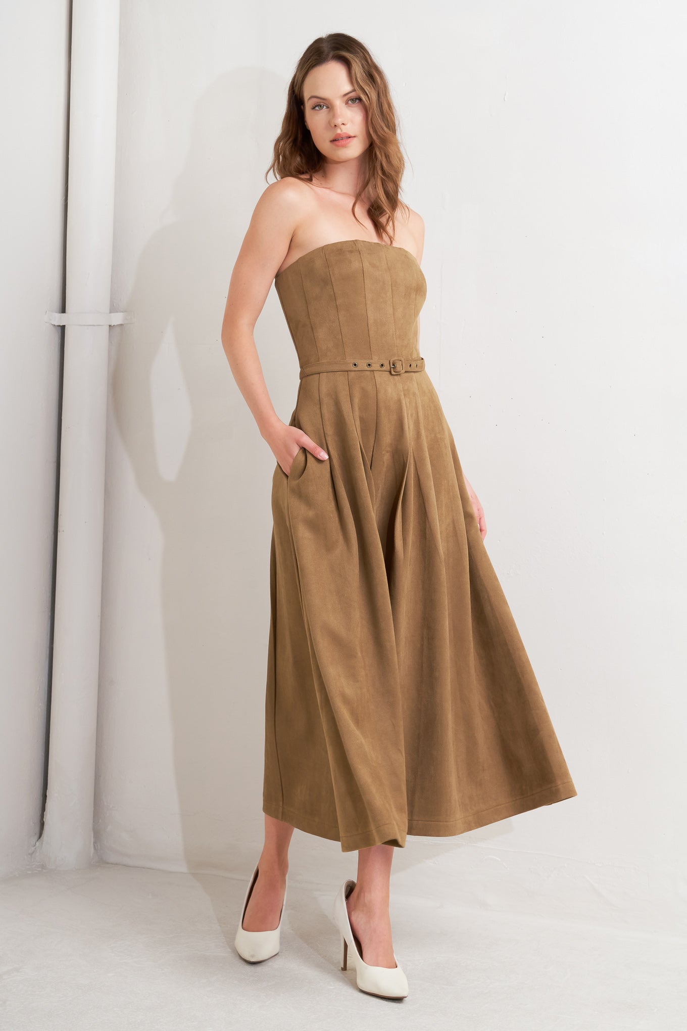 ROMANTIC GAZE SUEDE MIDI DRESS
