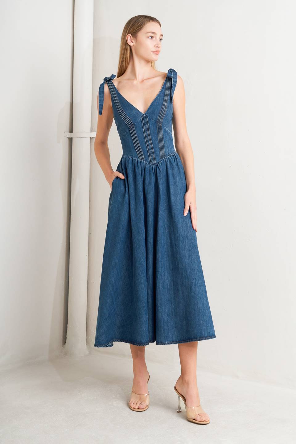 BLUE BALLET DENIM MIDI DRESS