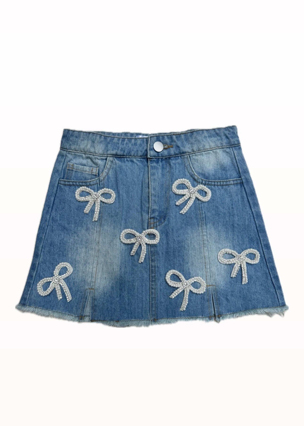 Bow Applique Denim Skirt