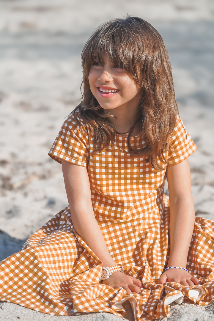 Sweetheart Twirl Dress | Organic Cotton Jersey - Sienna Gingham | GCO2260