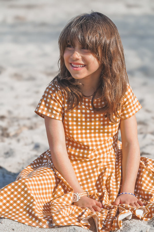 Sweetheart Twirl Dress | Organic Cotton Jersey - Sienna Gingham | GCO2260