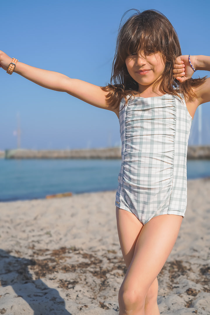 Vintage Girls 1 Piece Swimsuit | UPF + Recycled - Fern Plaid