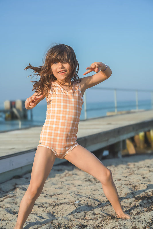 Sweetheart 1 Piece Swimsuit | UPF + Recycled - Buckwheat Plaid