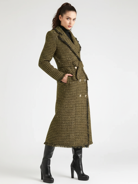 Golden Plaid Trench Coat