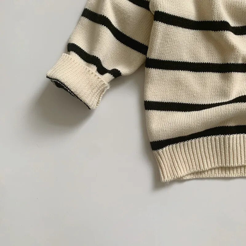 Striped Down Collar Sweater