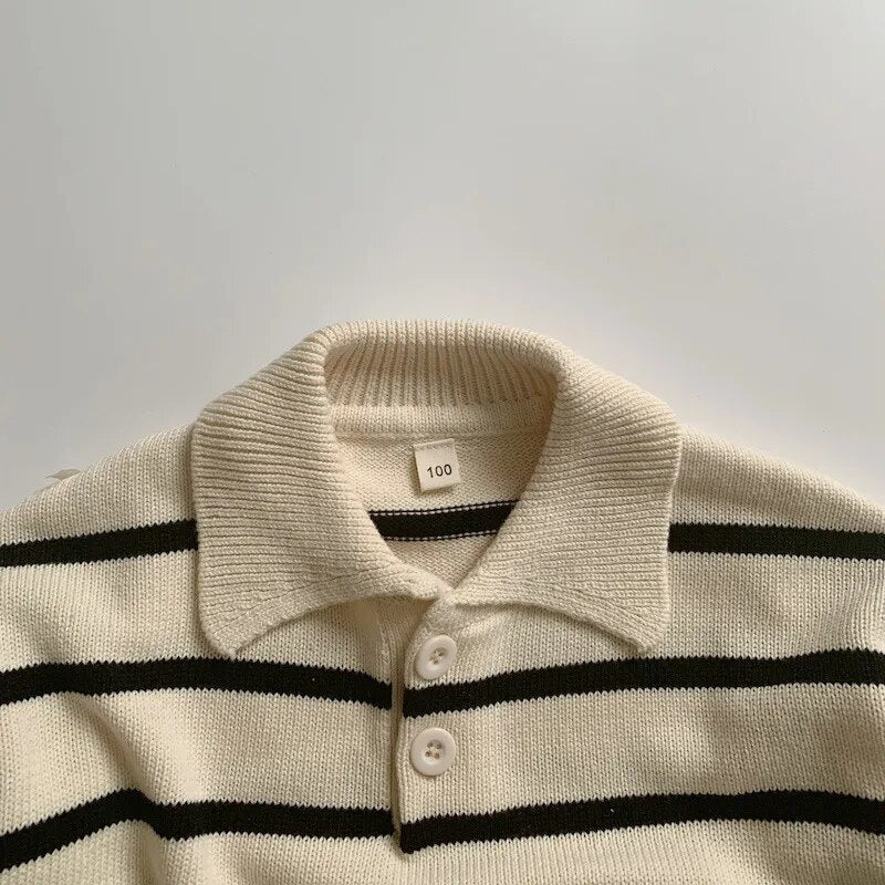 Striped Down Collar Sweater