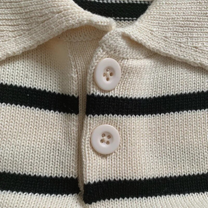 Striped Down Collar Sweater