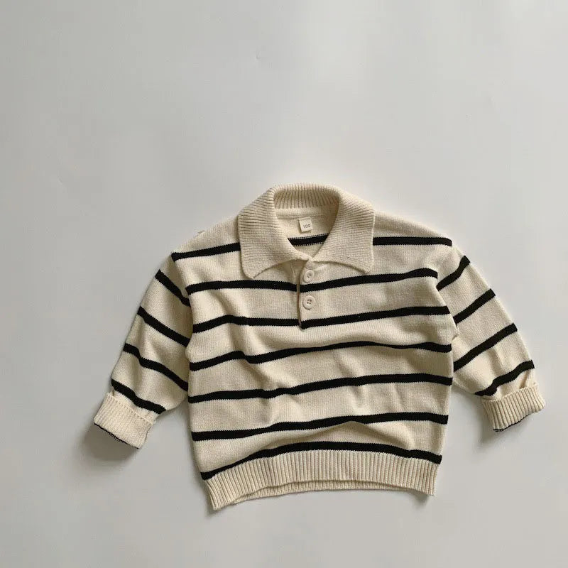 Striped Down Collar Sweater
