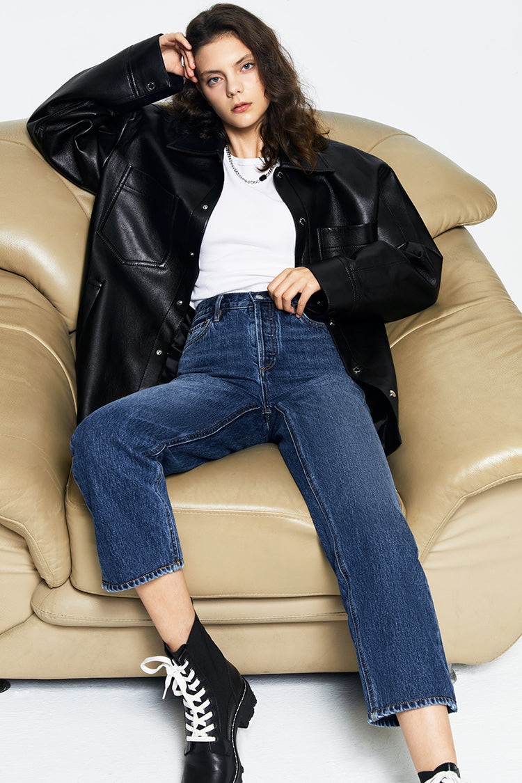 Manhattan High Rise Straight Ankle Jeans