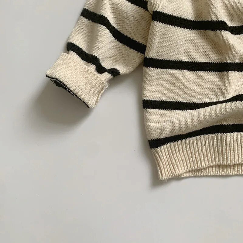 Striped Down Collar Sweater
