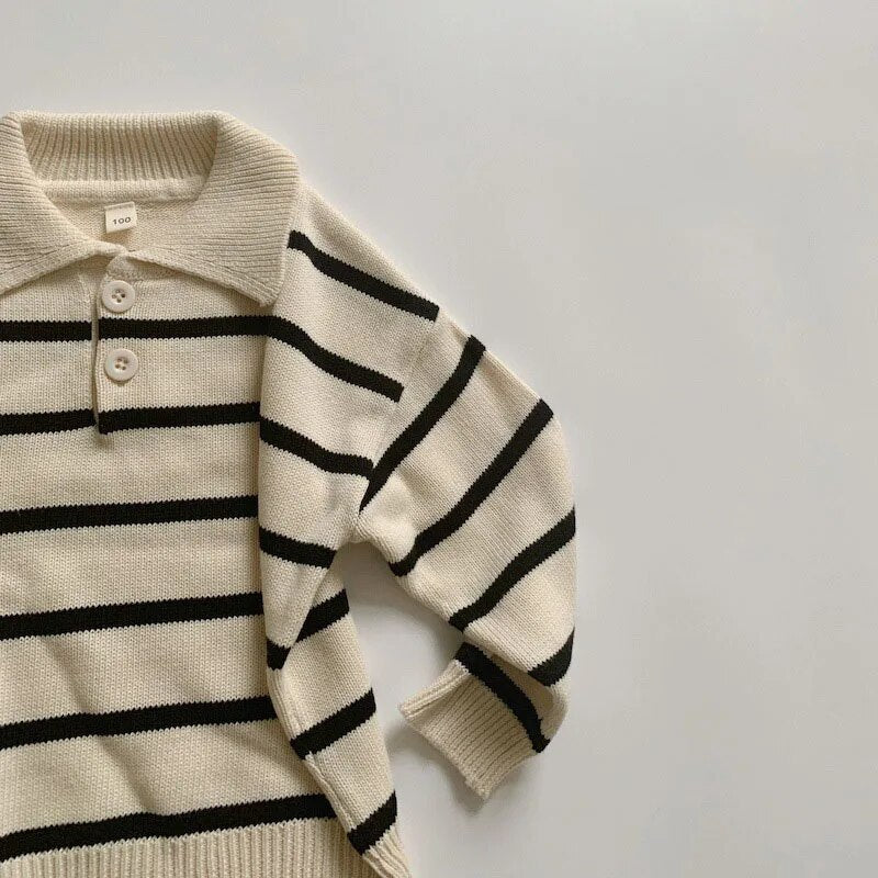 Striped Down Collar Sweater