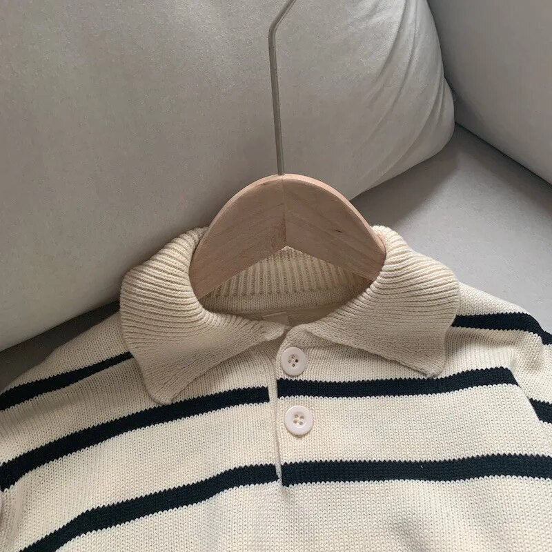 Striped Down Collar Sweater