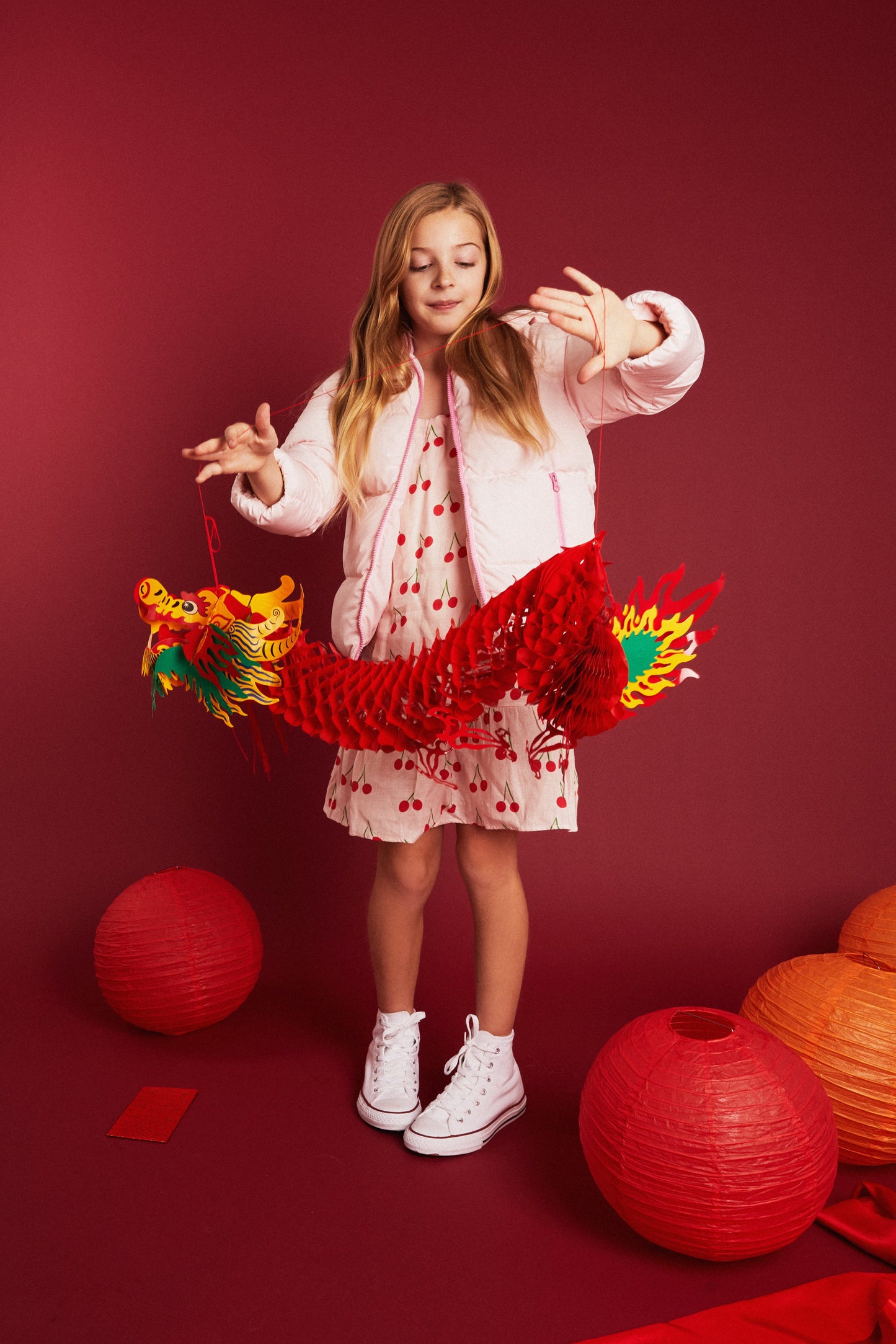 Linen Cherry Strappy Kid Dress