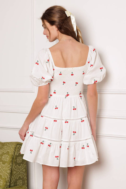 STILL DECIDING EMBROIDERED MINI DRESS