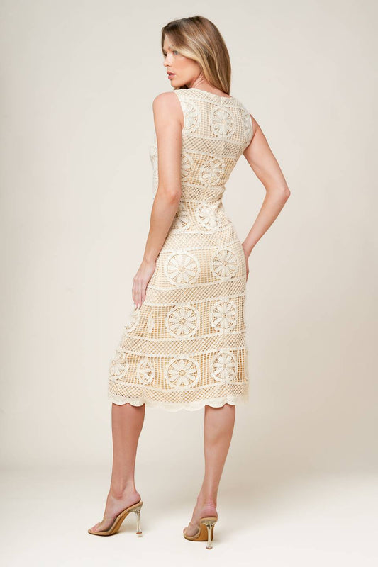 PRETTIEST ENERGY CREAM LACE MIDI DRESS