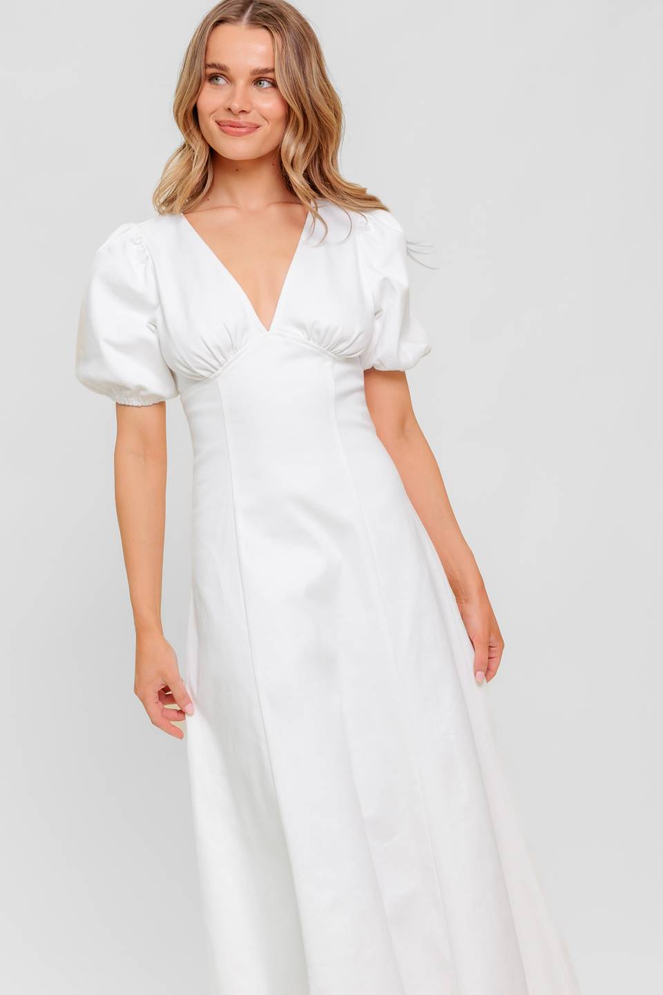 SECRET VINE GLOW WOVEN TWILL MIDI DRESS