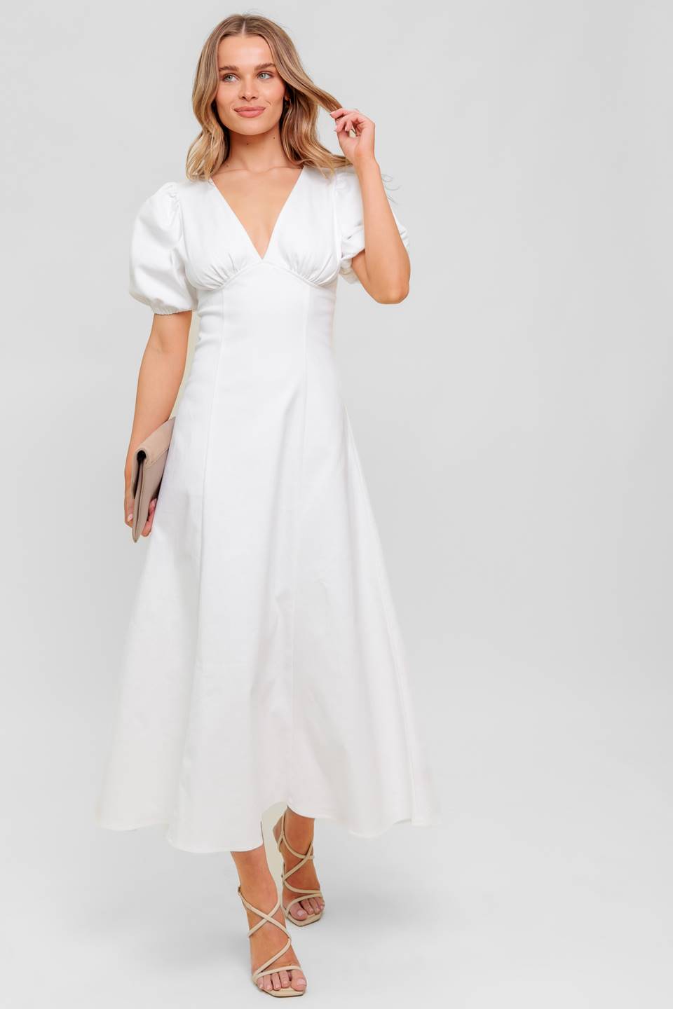 SECRET VINE GLOW WOVEN TWILL MIDI DRESS