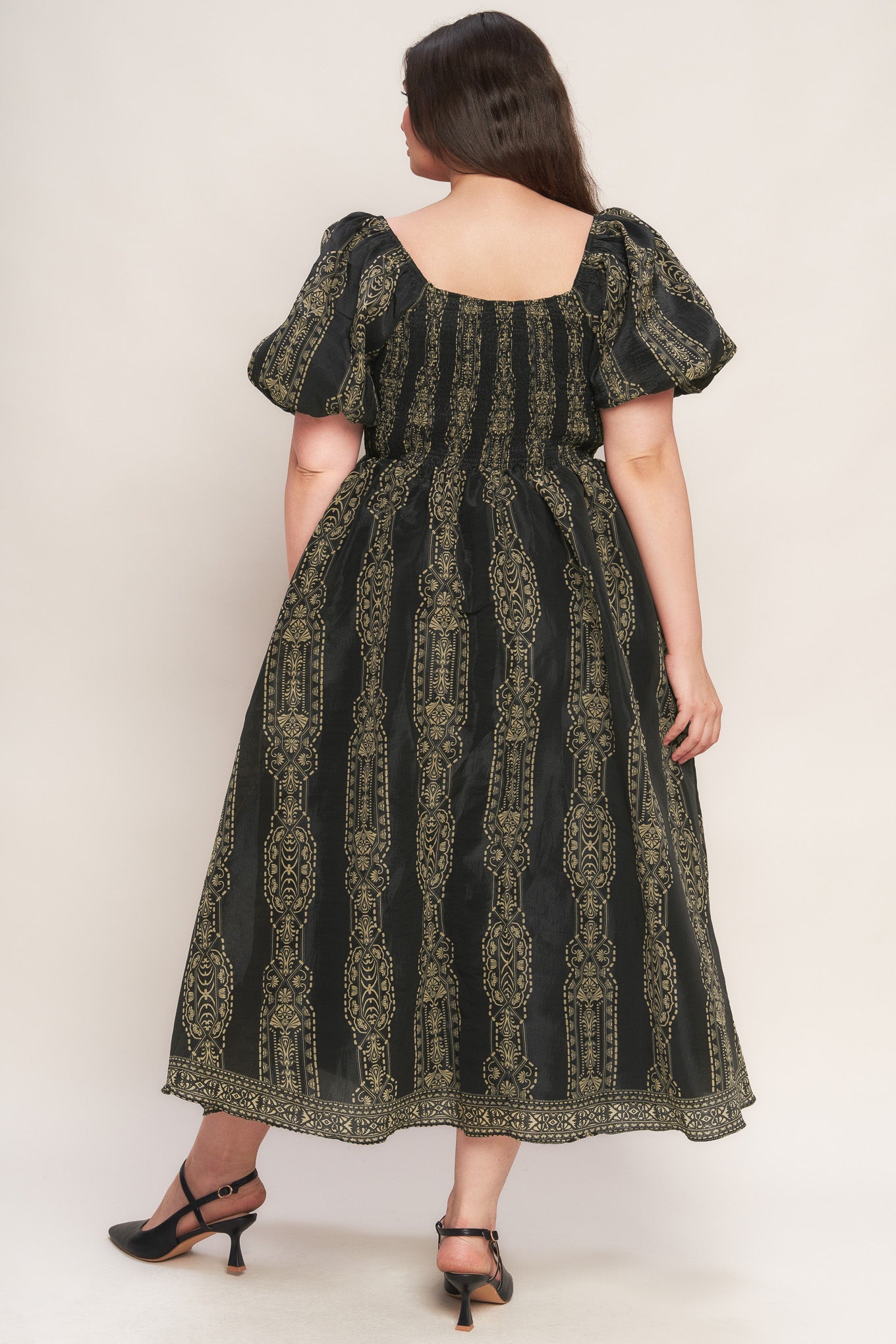 VINTAGE SQUARE WOVEN MIDI DRESS