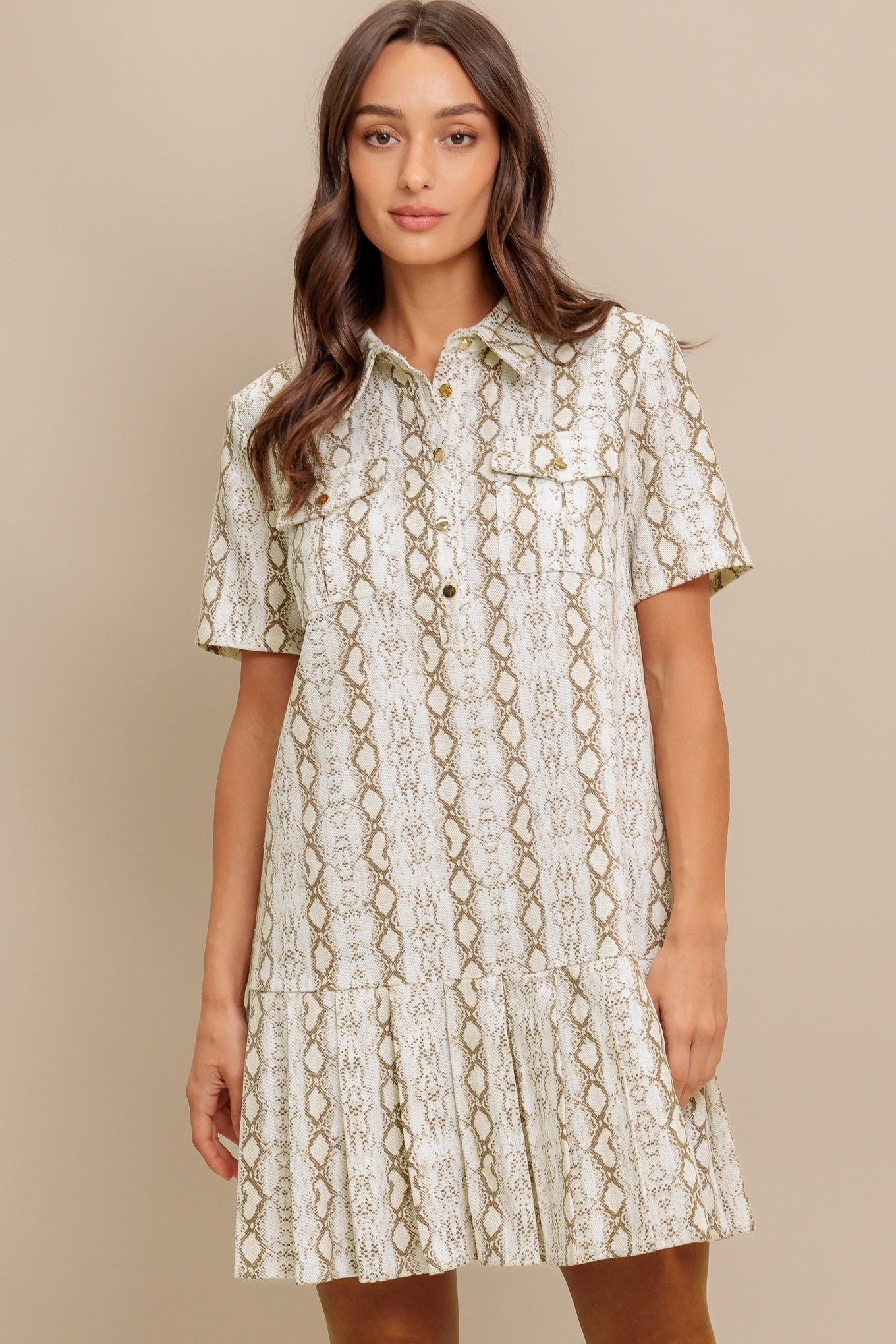 CHIC PYTHON PRESS WOVEN MINI DRESS