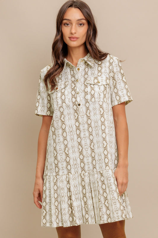 CHIC PYTHON PRESS WOVEN MINI DRESS