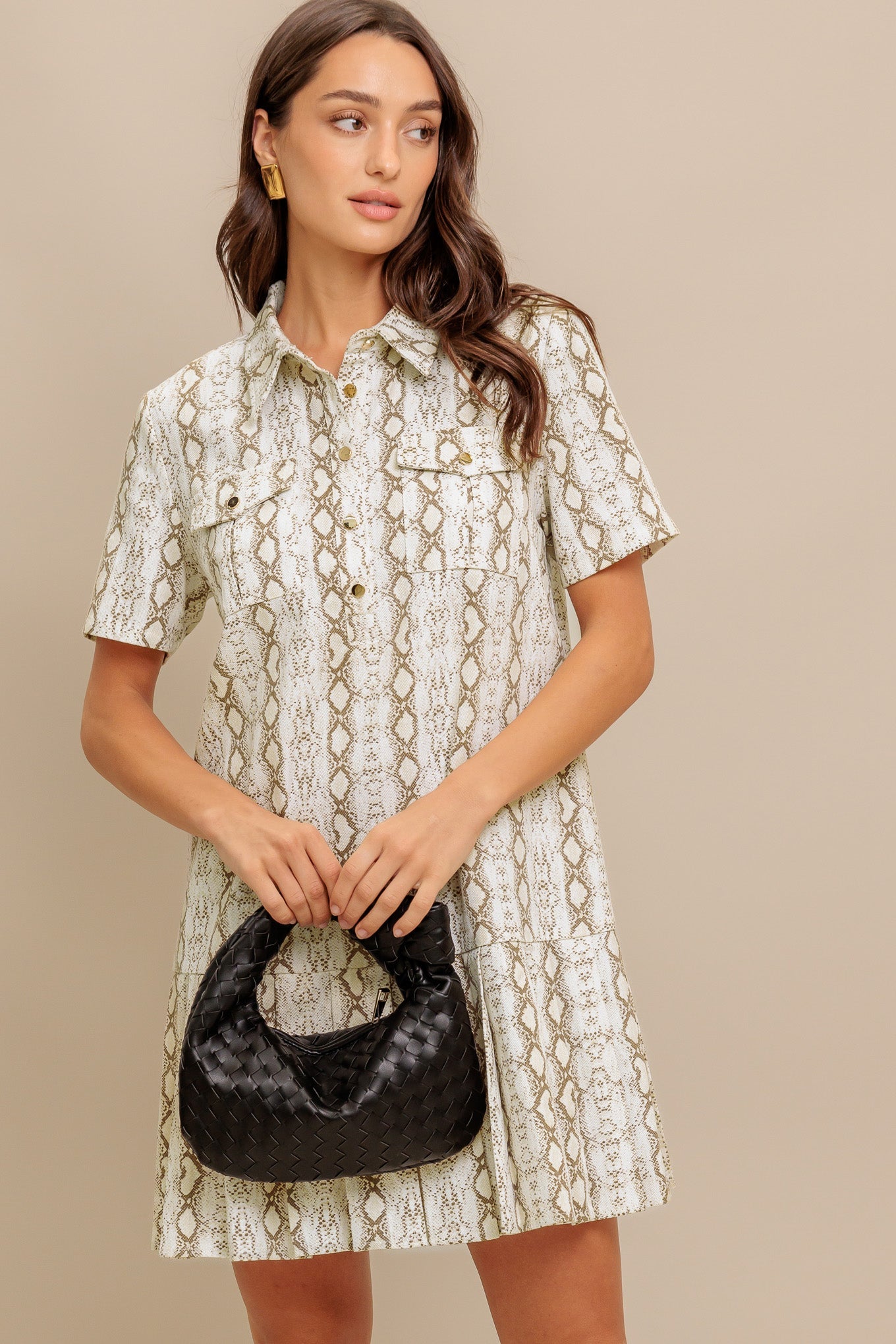 CHIC PYTHON PRESS WOVEN MINI DRESS