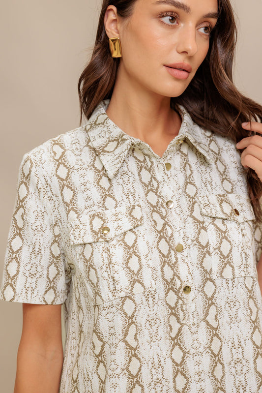 CHIC PYTHON PRESS WOVEN MINI DRESS