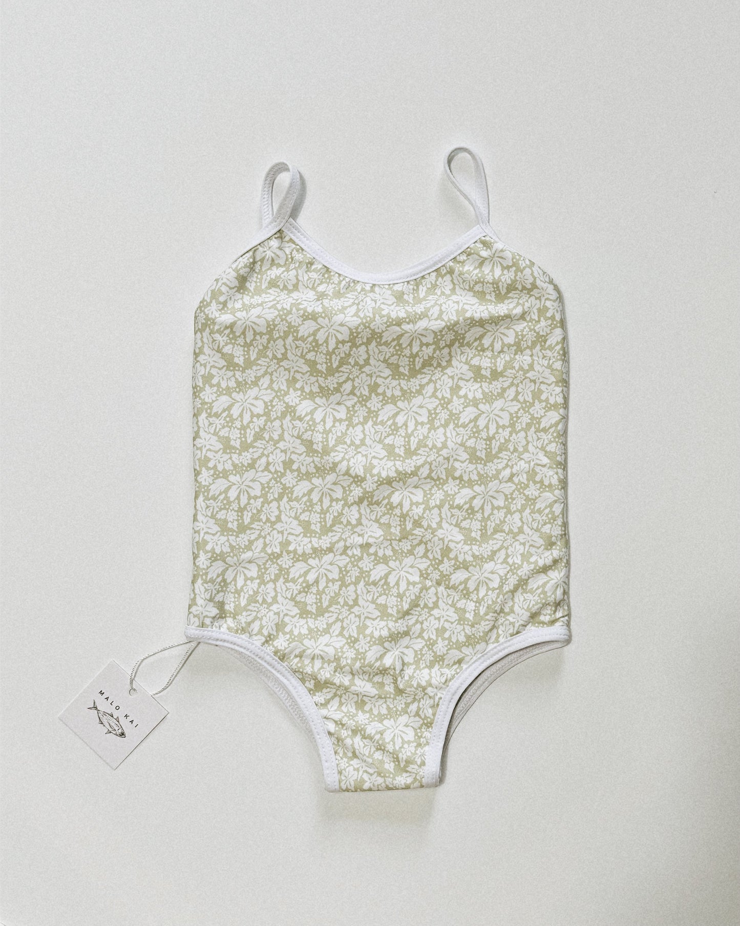 Millie One Piece Kids Swimsuit - Green Hibiscus