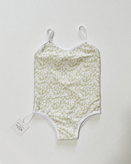 Millie One Piece Kids Swimsuit - Green Hibiscus
