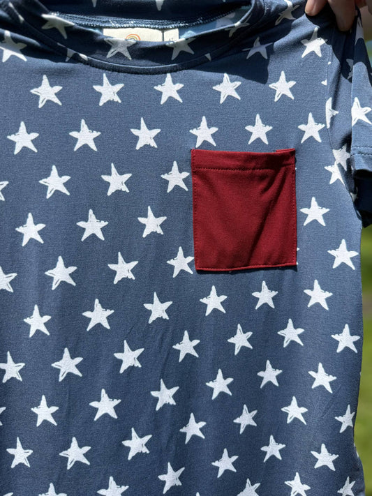 Navy Stars 4th of July Bamboo Pocket Tee