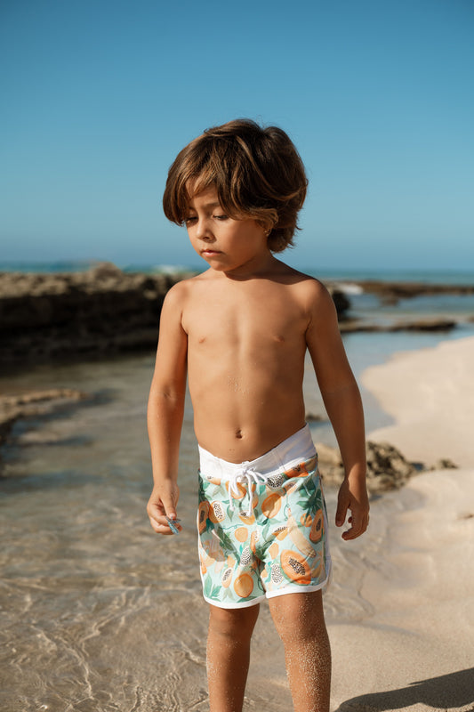 Papaya Print Kids Surf Shorts