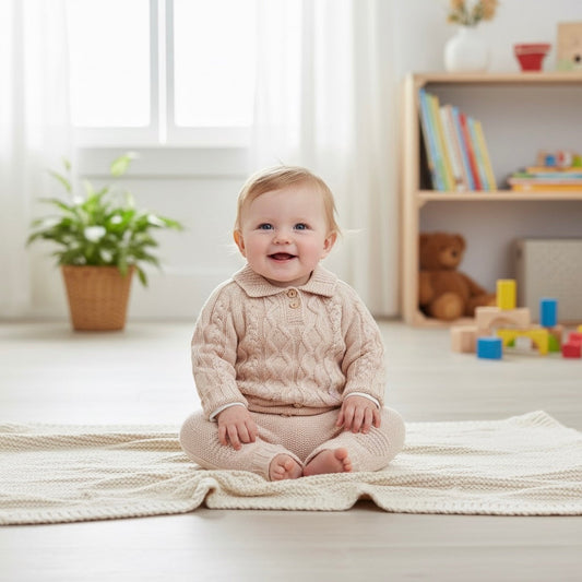 William 3 Piece Beige Cable Knit Set